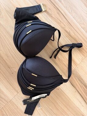 Victoria's Secret Black Padded Halter Bikini Top with Gold Clasp